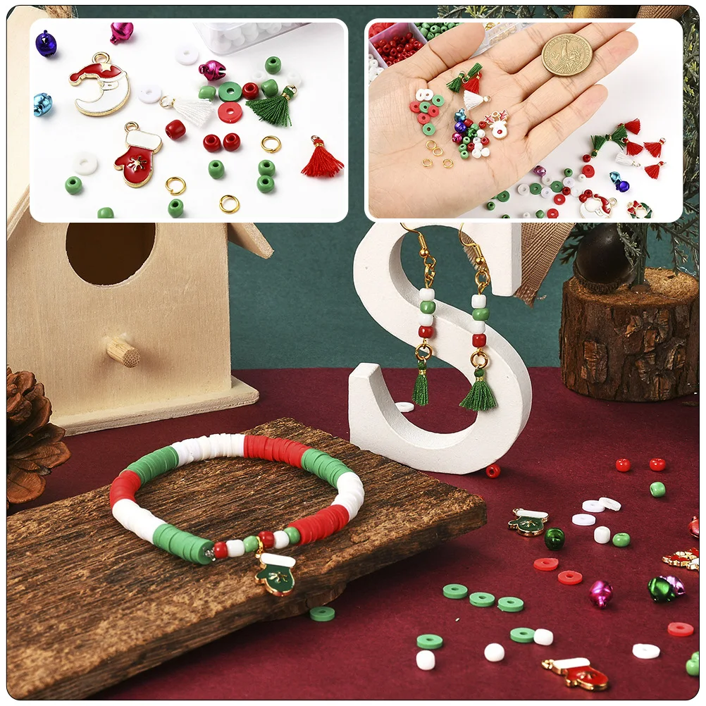 

1 Set Diy Jewelry Making Kit Christmas Themed Beads Charms Earring Accessories Materials For Women Girls Beginners Soft Clay