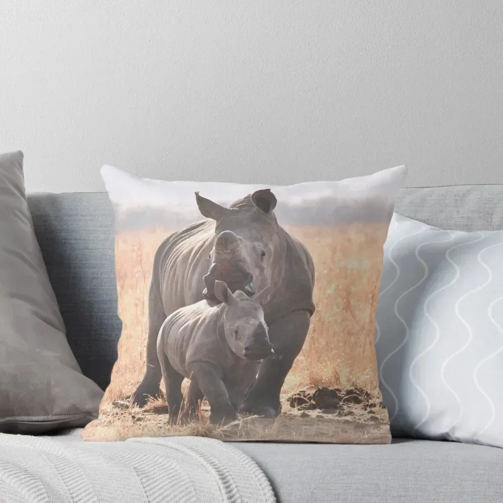 

Rhino and her Calf - Photograph - Kruger National Park, South Africa Throw Pillow Pillowcase Cushion pillow