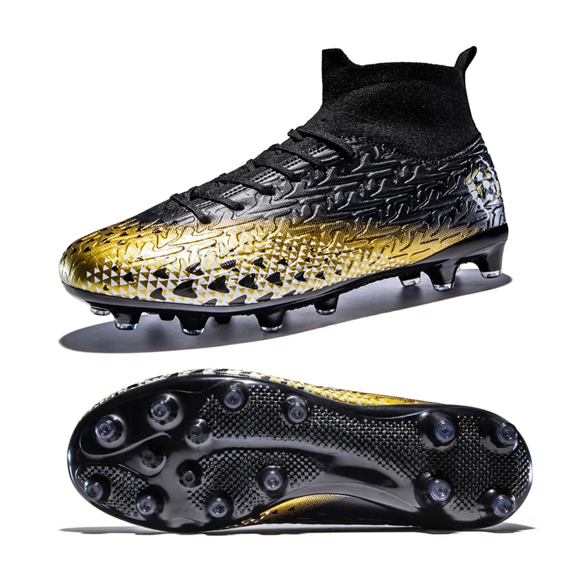 

Men's Soccer Shoes Non Slip High Top Spike Football Boots Gold Plated Soles Professional Adult Training Shoes Outdoor Sneakers