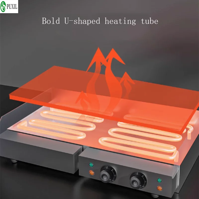 Máquina para hacer tortitas a gas, puesto comercial, parrilla eléctrica, fideos fríos al horno, queso, granos de maíz, placa de hierro, hierro al horno