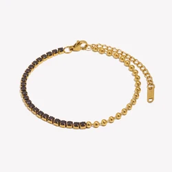 E.B.belle Stainless Steel Beads Chain AAA CZ Stone Paved New Tennis Chain Bracelet Bangles For Women