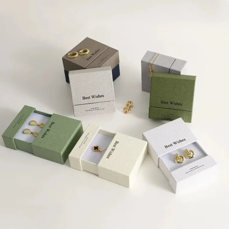10pcsFree Custom Mini Jewelry Packaging Box Paper Drawer Sponge Inside Ring Necklace Storage Christmas Gift Case Earing Card Bag