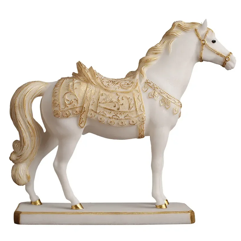 Luxury Resin Running Horse Statue Desktop Decor for Living Room Office Home Housewarming Gift Ornament