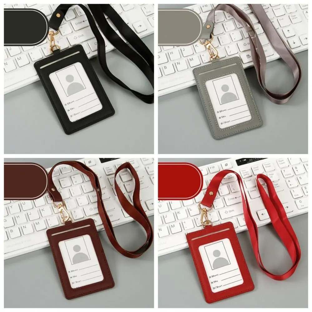 

Portable Fashion Work Card Holder ID Badge Collar Name Card Holders With Neck Strap PU Leather Lanyard Holder Women