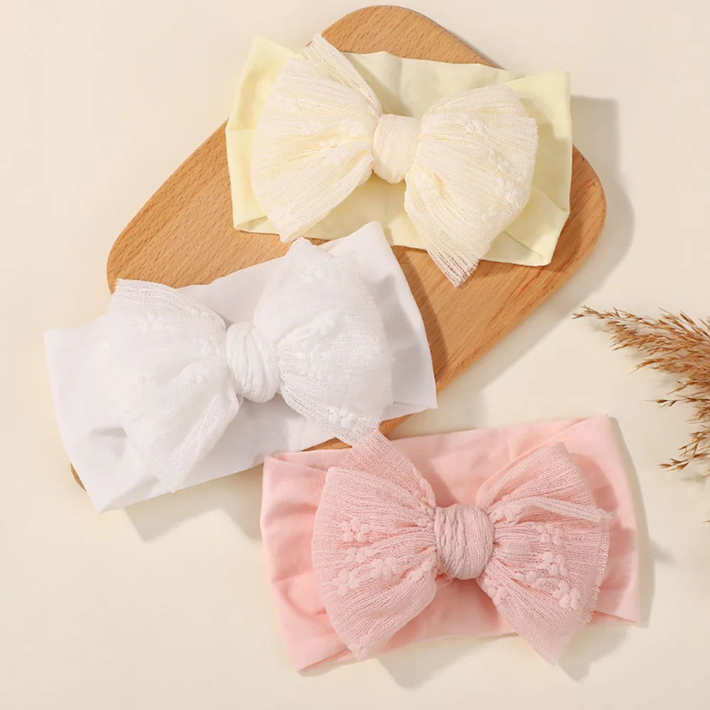 

3pcs/set Baby Lace Print Bows Headband for Girls Soft Elastic Knit Hairdbands Newborn Turban Headwear Kids Hair Accessories