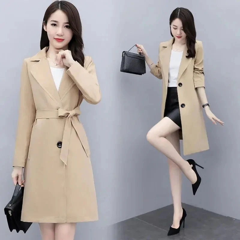 

Trench Coat Womens Spring Autumn 2024 New Fashion British Style Loose Windbreaker Jacket Women Large Size Waist Long Overcoat