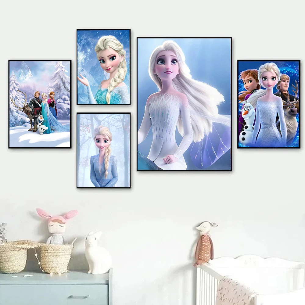 MINISO Disney Cartoon Anime Frozen Wall Art Poster Princess Elsa Canvas Painting Home Decor Living Room Girl Bedroom spray paint