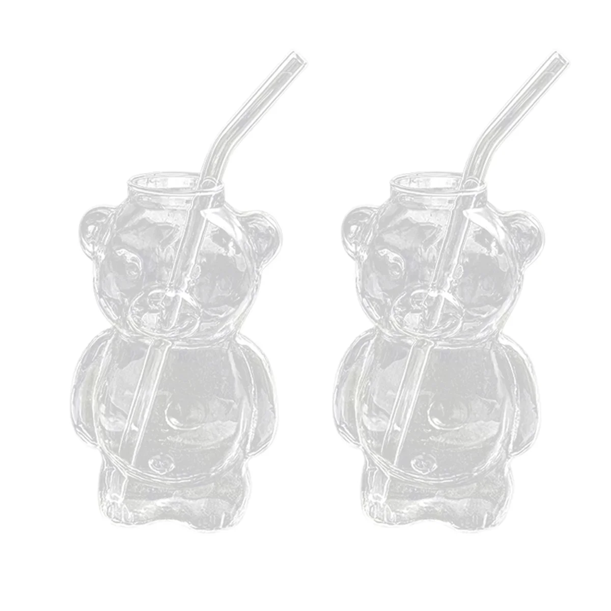 DQ2G 2 قطعة كوب الدب على الانترنت المشاهير مطعم فنجان القهوة لطيف الكرتون كوب ماء زجاجي مع مجموعة عائلة القش