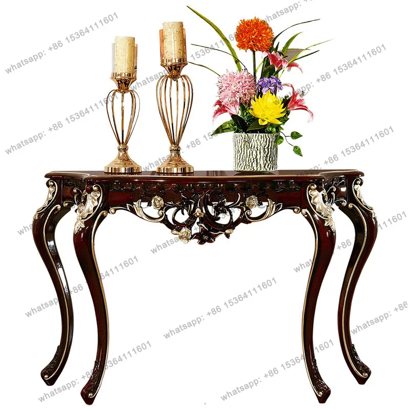 

European high-end luxury entrance table Solid wood wall side cabinet Entry entrance cabinet