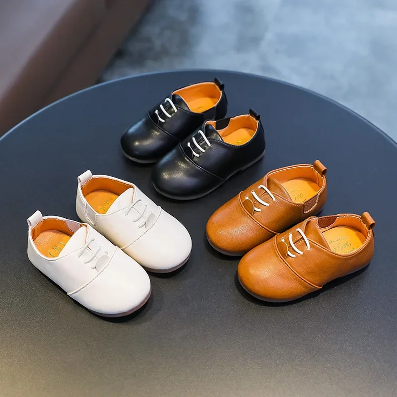 Leather Shoes Kids Girls Spring Autumn Children Boys Casual Dance Shoe Soft Bottom Sneakers Black White  SMG021