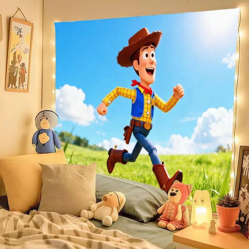 1PC Toy Story Woody Running Outdoor Scene Tapestry Polyester Wall Art Kids Room Living Room Bedroom Decor Movie Fan Gift