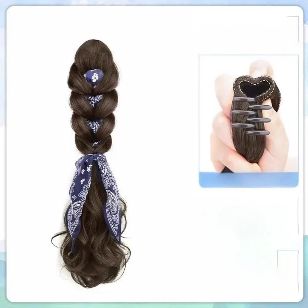 

Ribbon Braided Synthetic Wig Ponytail 16 Inch Temperament Wig Braid Hairpin Female Grasping Clip Fluffy Wig For Women's Daily