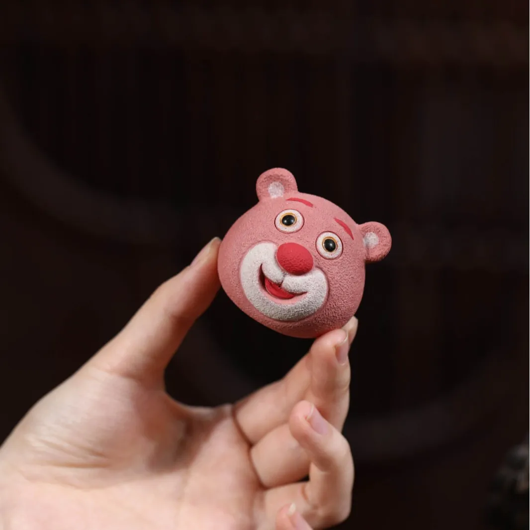 Yixing Purple Clay Pet, Cute Strawberry Bear Ornament, Sculpture For Table, Tea Ceremony Accessory, Exquisite And Maintainable