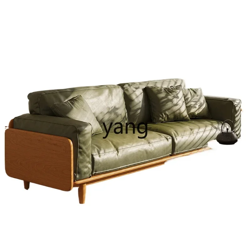 

LHH solid wood sofa leather art technology fabric log color small apartment living room new Chinese sofa
