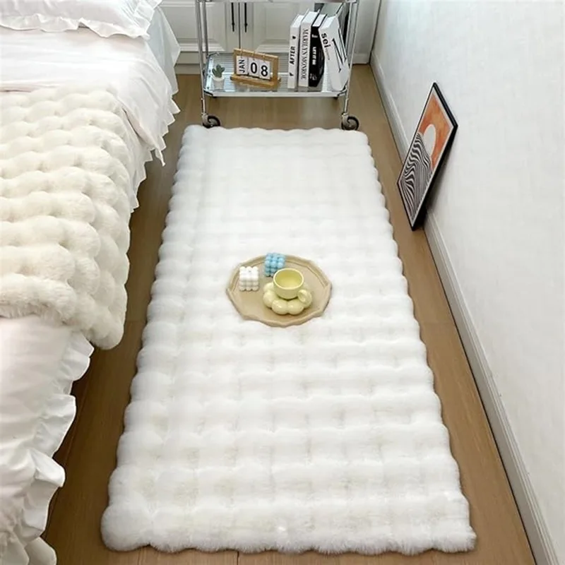 Plush Bubble Fleece Area Rug for Living Room Fluffy Soft Sofa Couch Cushion Imitation Rabbit Fur Anti-Slip Bedside Floor Mat