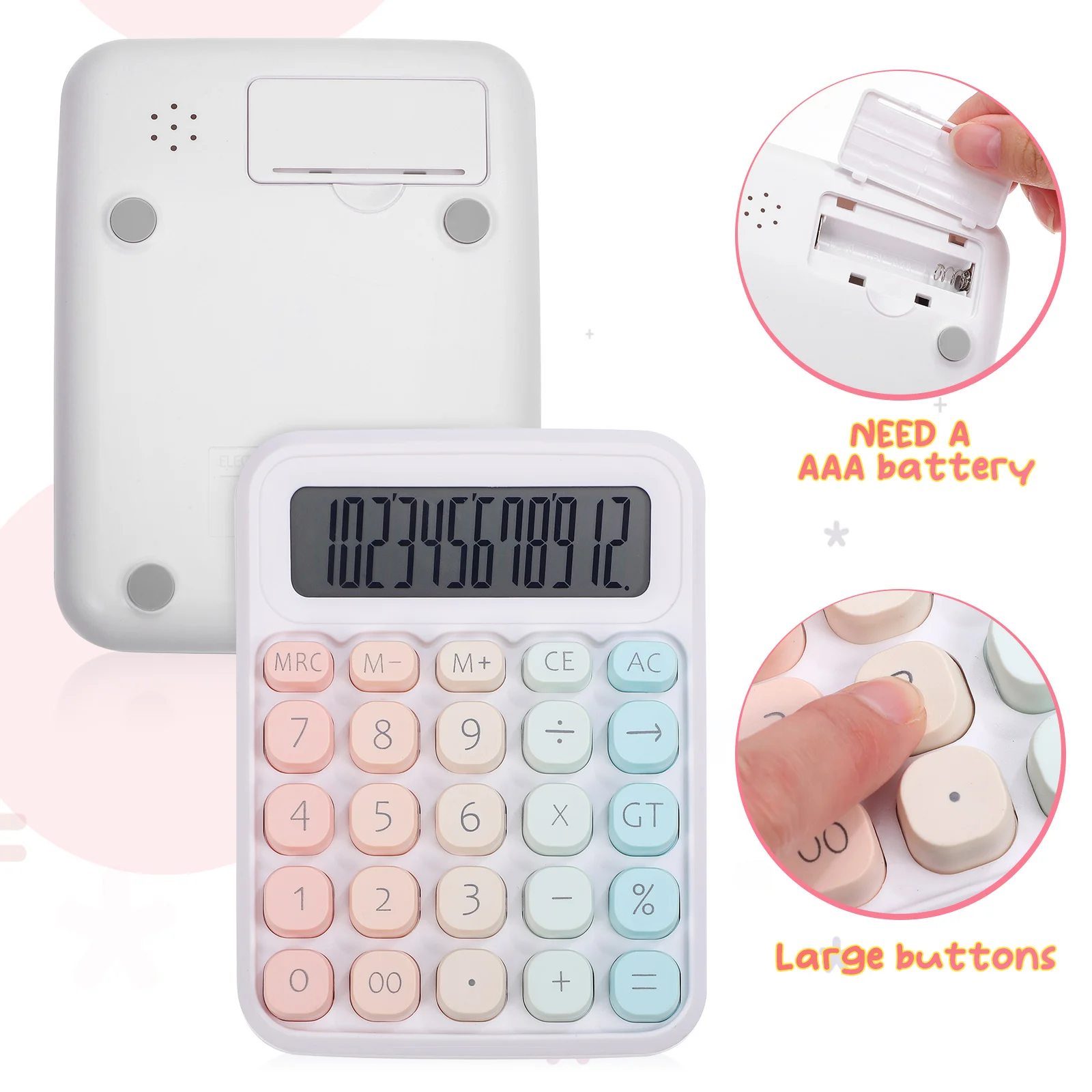 

Basic Calculator Function Cute Office Desk Accessories For Students School Plastic Portable Handheld Simple Aesthetic Large