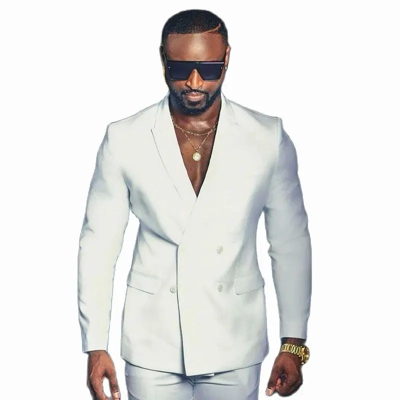 Tailor Made 2 Pieces White Men Suit Slim Fit Business Male Suits New Design Groomsmen Formal Wear Costume Homme (Blazer+Pants)