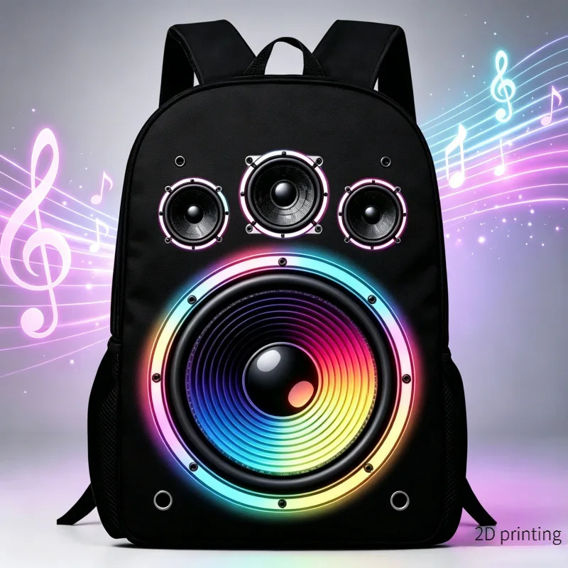 2D Visual Speaker Print Backpack Large Capacity Laptop Bag Trendy Music Theme Travel Student School Rucksack Daypack Book Bag