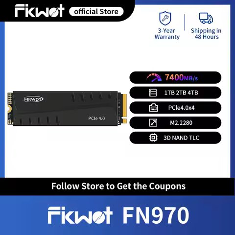 Fikwot FN970 M.2 SSD with Dram Cache Heatsink 512GB 1TB 2TB 4TB 7400MB/s PCIe4.0 NVMe Internal Solid State Drive for PS5 Desktop