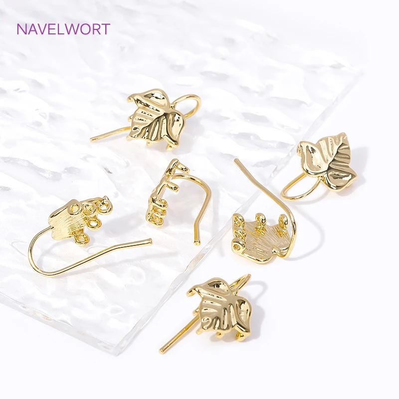 Trendy Earring Hooks 18K Gold Plated Metal Leaf Shape Ear Wire with Multi Closed Ring DIY Women Earring Jewelry Making Fittings