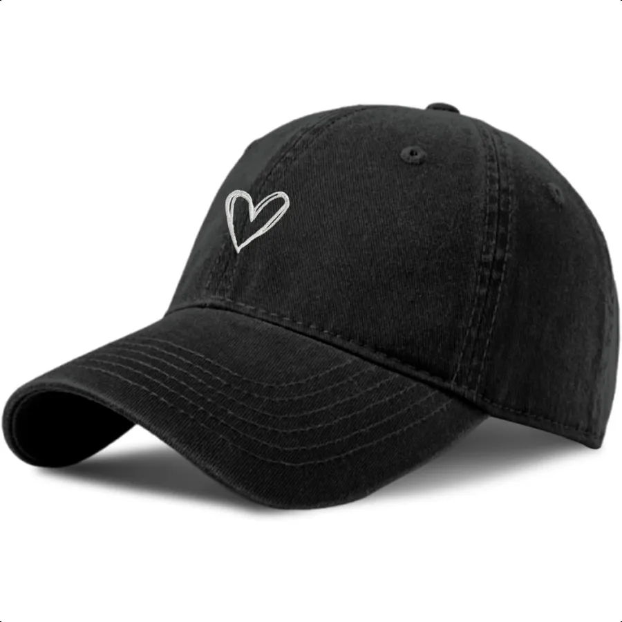 

Heart Embroidered Baseball Cap Distred Adjustable Hat for Women Low Profile Dad Hats Unisex Cotton Cap