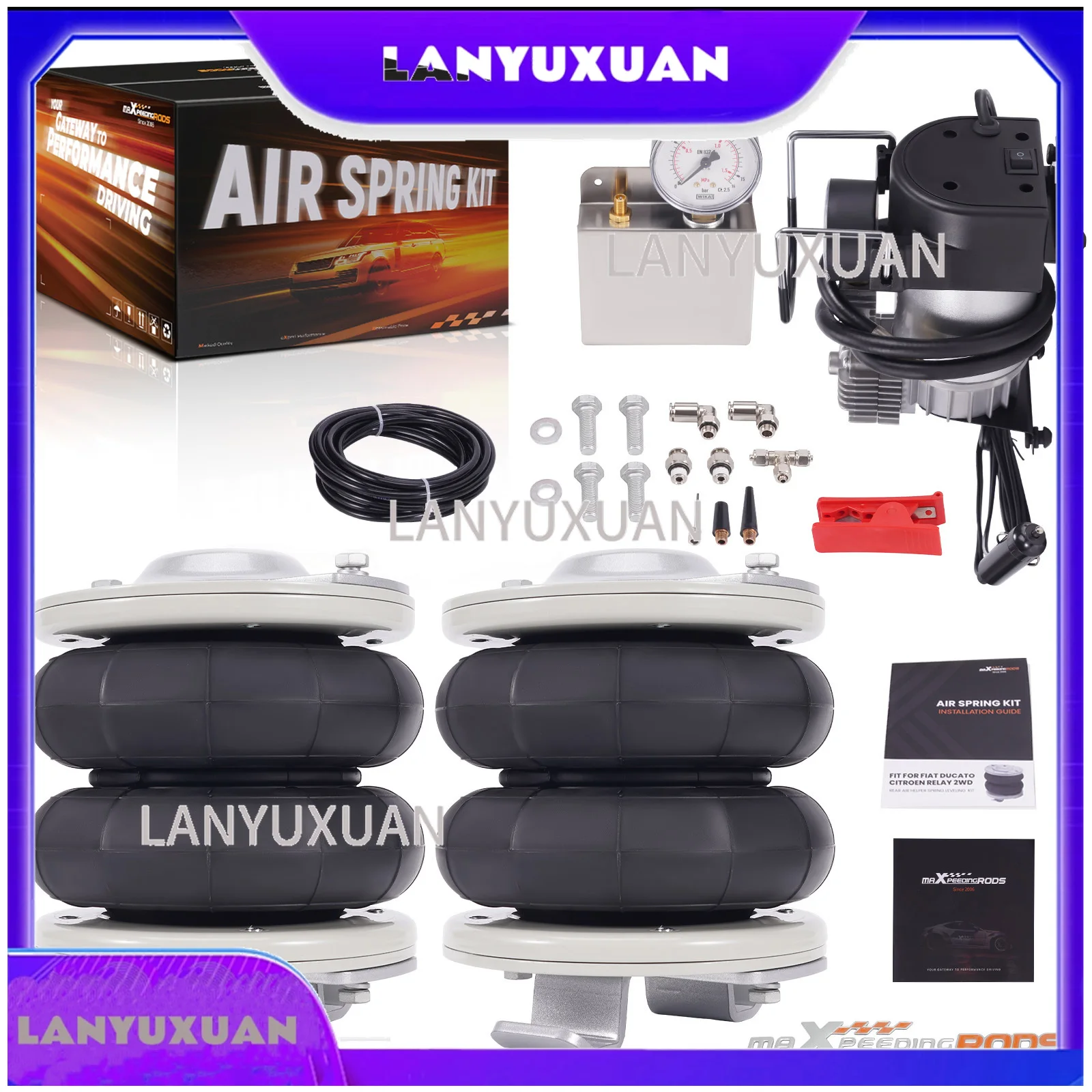 

Комплект пневмоподвески 2026 с компрессором для Peugeot Boxer 1994-2023, 4000 кг, для кемперов, с пневмобаллонами и вспомогательным комплектом