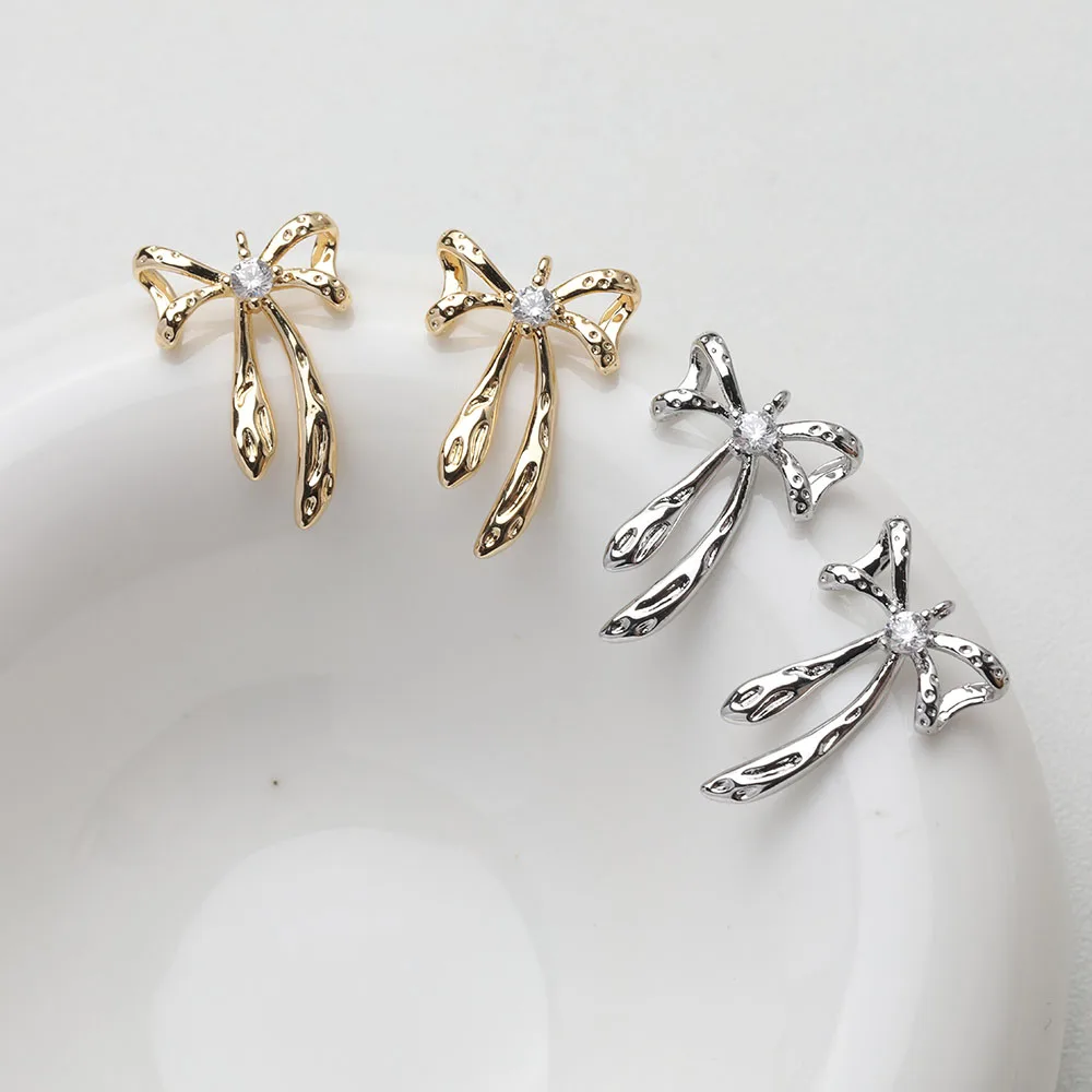 4PCS Dainty Bow Charm Jewelry Making Bracelet Necklace Pendant Supplies DIY Brass 14k Gold Plated Accessories 14.5*21.5mm