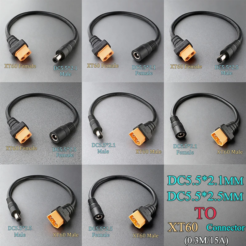 

For Model Airplane Players Essential XT60 Male And Female To DC5521/5.5*2.5mm Male And Female Head 1.5AWG/15/0.3M Adapter Cable