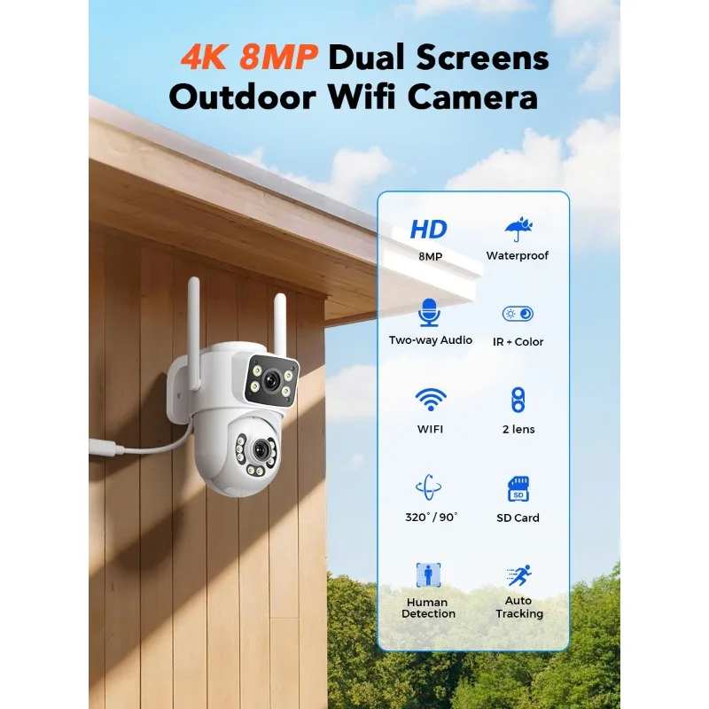 10CH Wireless Wifi NVR System 8MP Dual Lens PTZ Outdoor Wifi Camera Two Way Audio Auto Tracking Detection Home Security Kit