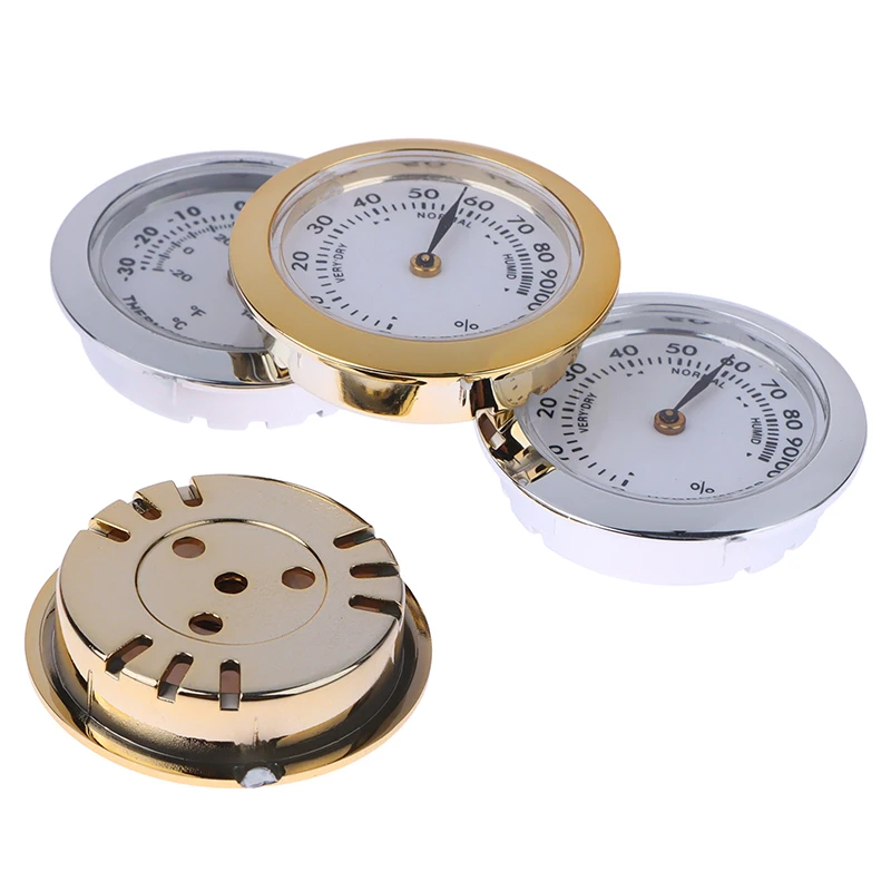 Cigar Box Juggling Moisture-proof Box Direct Pin Embedded 37mm Pointer Mini Gold Silver Thermometer Hygrometer