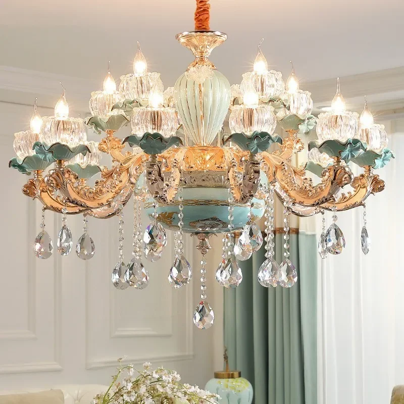 Classic luxury ceramic chandelier simple flower style crystal chandelier living room dining room bedroom