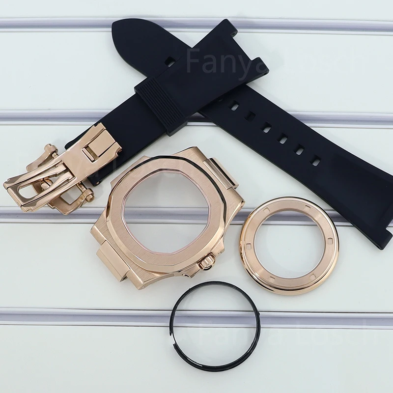 

Rose Gold 40mm Watch Case Bracelet Parts Sapphire Glass For Nautilus NH34 NH35 NH36 NH38 Movement 30.8mm Dial Fashion Waterproof