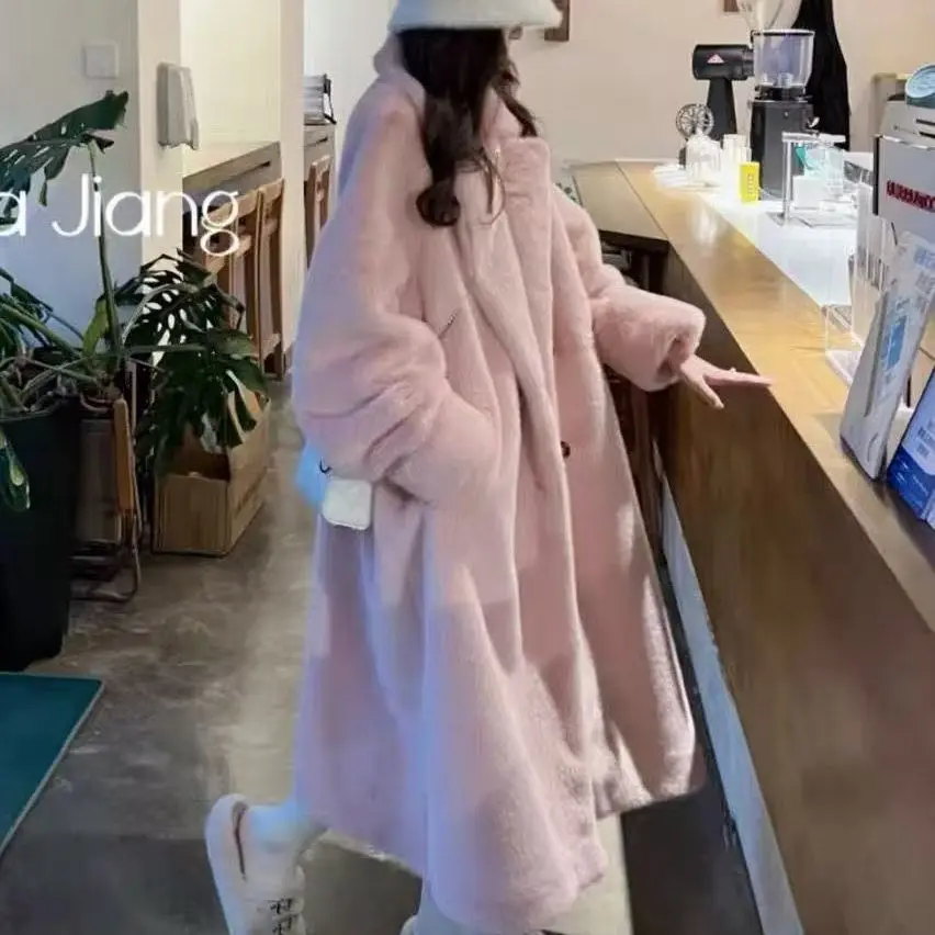 colletto caldo del vestito Cappotto lungo di pelliccia per l'autunno e l'inverno 2025 addensato pelliccia di coniglio sintetica calda ed elegante giacche ecologiche di fascia alta