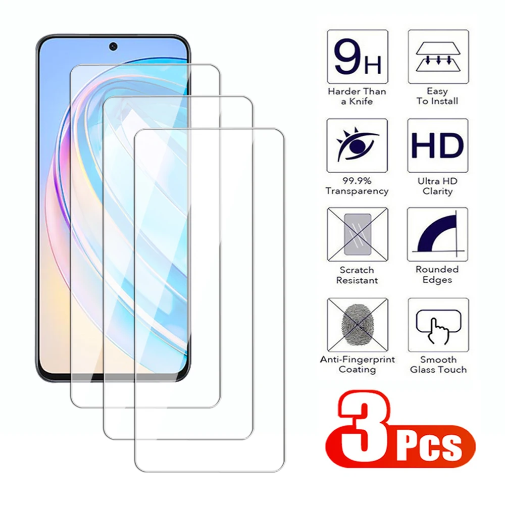 3Pcs Tempered Glass For Honor 50 70 90 Lite X6 X7 X8 X9 4G 5G Screen Protector Honor 50 SE 80 GT X6a X7a X8a X8b Protection Film