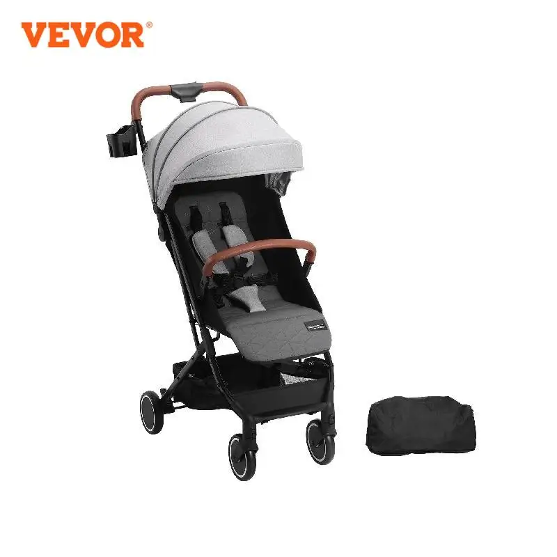 VEVOR Standard Baby Infant Stroller Toddler Stroller with 95°-150° Adjustable Backrest & & 0/90°Adjustable Footrest Light Grey