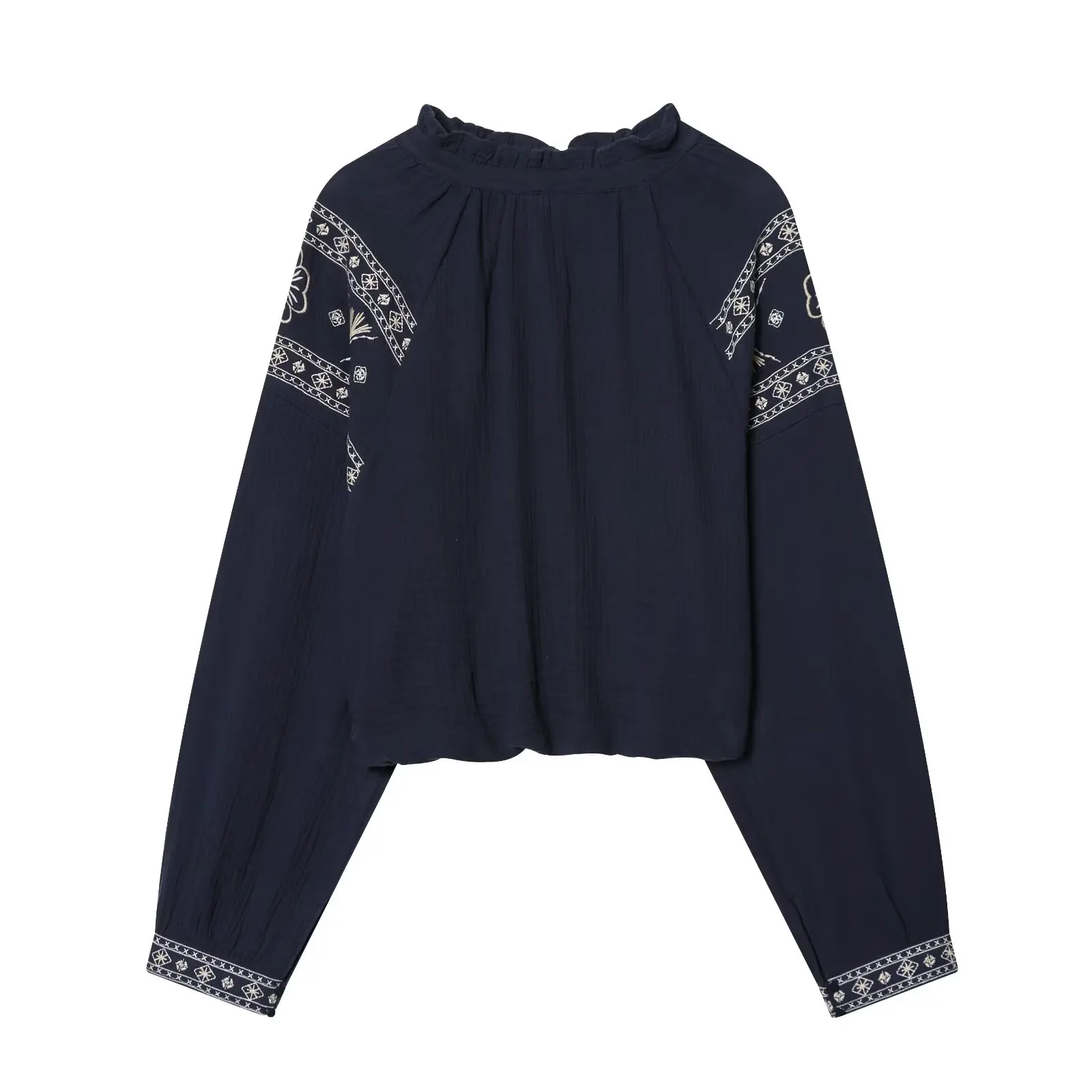 

WOMAN 2026 Summer New Fashionable Casual Embroidered Puff Shirt Retro Versatile Jumping Shoulder Sleeve Women's Shirt Mujer