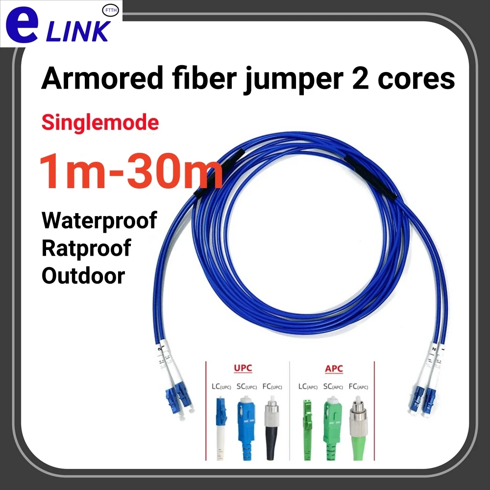 

Armored 2 cores optical fibre Patch Cord 1-30m blue singlemode 10m 20m5m 2 fiber LC ST FC SCAPC LCAPC FC E2000 SM ftth jumper 2C