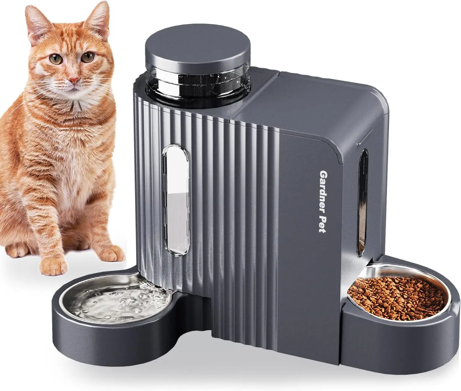 

Automatic Gravity Cat Food Feeder and Water Dispenser Stainless Steel Two-in-One Set Large Capacity Dogs, Puppies, Kittens