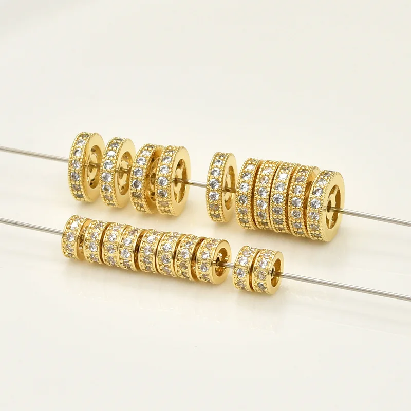Copper Plated 18k Real Gold Color Zircon Wheel Beads Beaded Diy Bracelet Necklace Ear Jewelry Accessories Material Batch