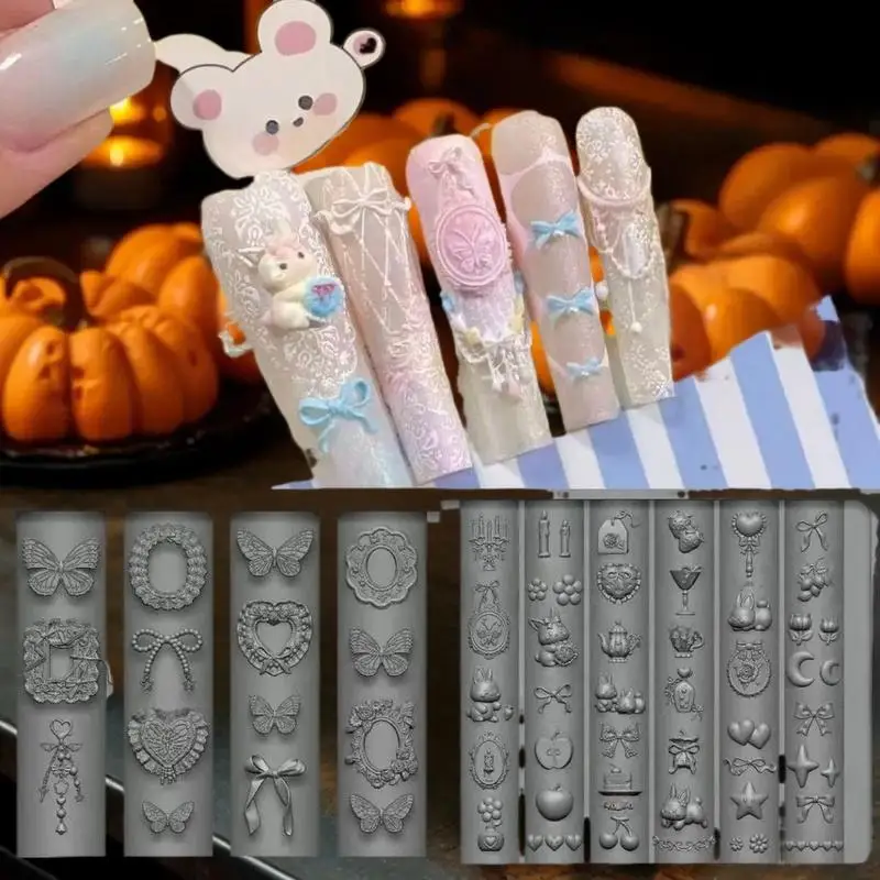 قالب سيليكون ثلاثي الأبعاد لمسمار الفن تصميم الإغاثة القوس الفراولة الباروك نمط مانيكير قوالب لوحات أدوات الملحقات