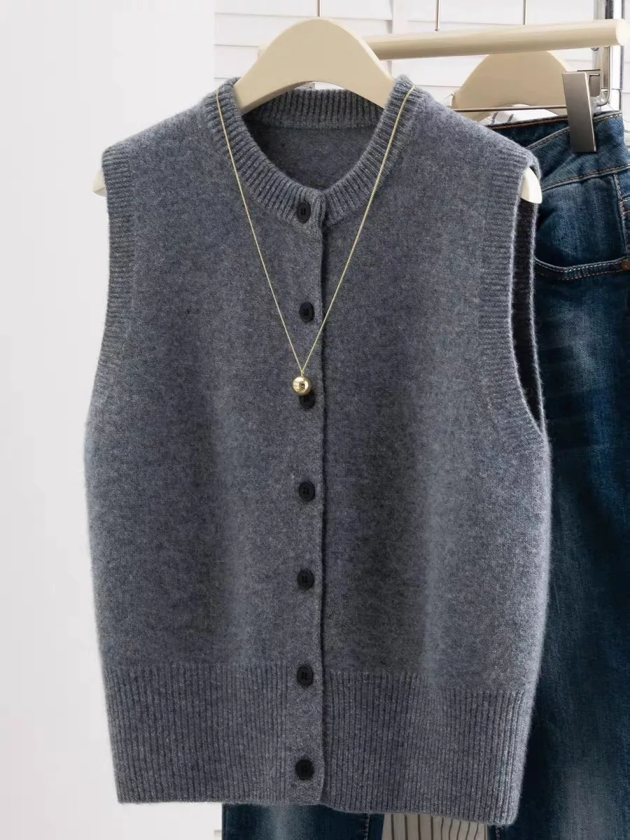 

Ay Вязаный открытый кардиган, жилет, женская осенне-зимняя верхняя одежда, многослойная простая круглая одежда Ne для поездок на работу, стандартная длина, одинарная...