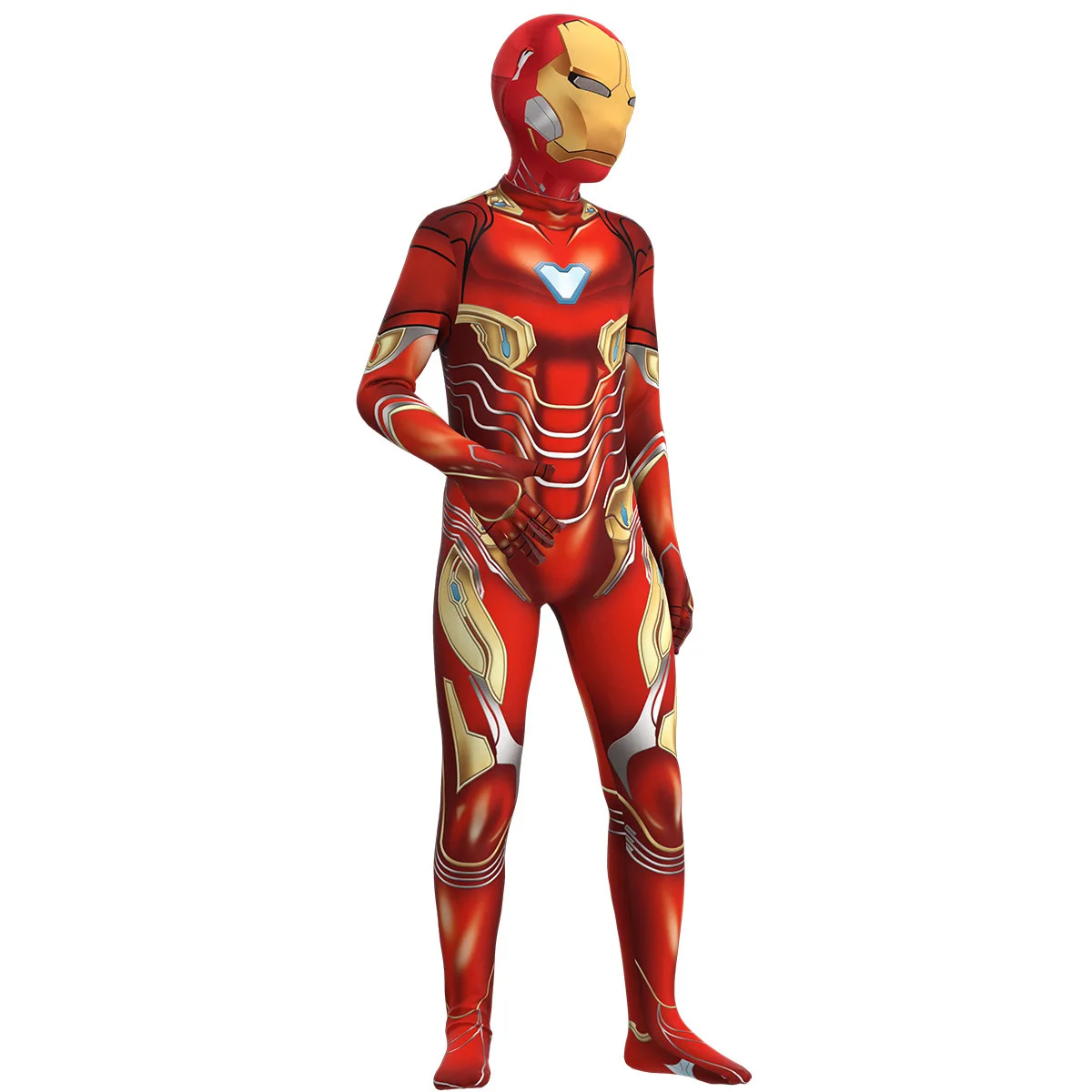 Adult Kids Iron Man Jumpsuit Cosplay Costume Superhero Iron-man Bodysuit Halloween Carnival Party Stage Show Clothes