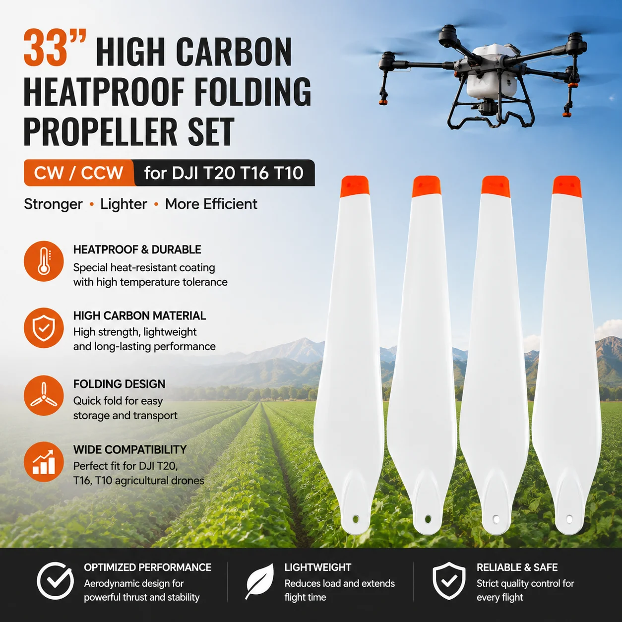 XAERO 3390 33 inch High Carbon White Heatproof Folding Propeller CW CCW for DJI T20 T16 T10 Agricultural Drone