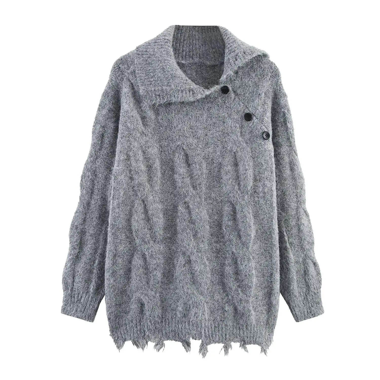 JNLEAOG Herfst Nieuwe Sle vrouwen Gebreide Trui Vintage Verzwakte Twist Head over Truien Straat Sle Loose Fit Lange Sve