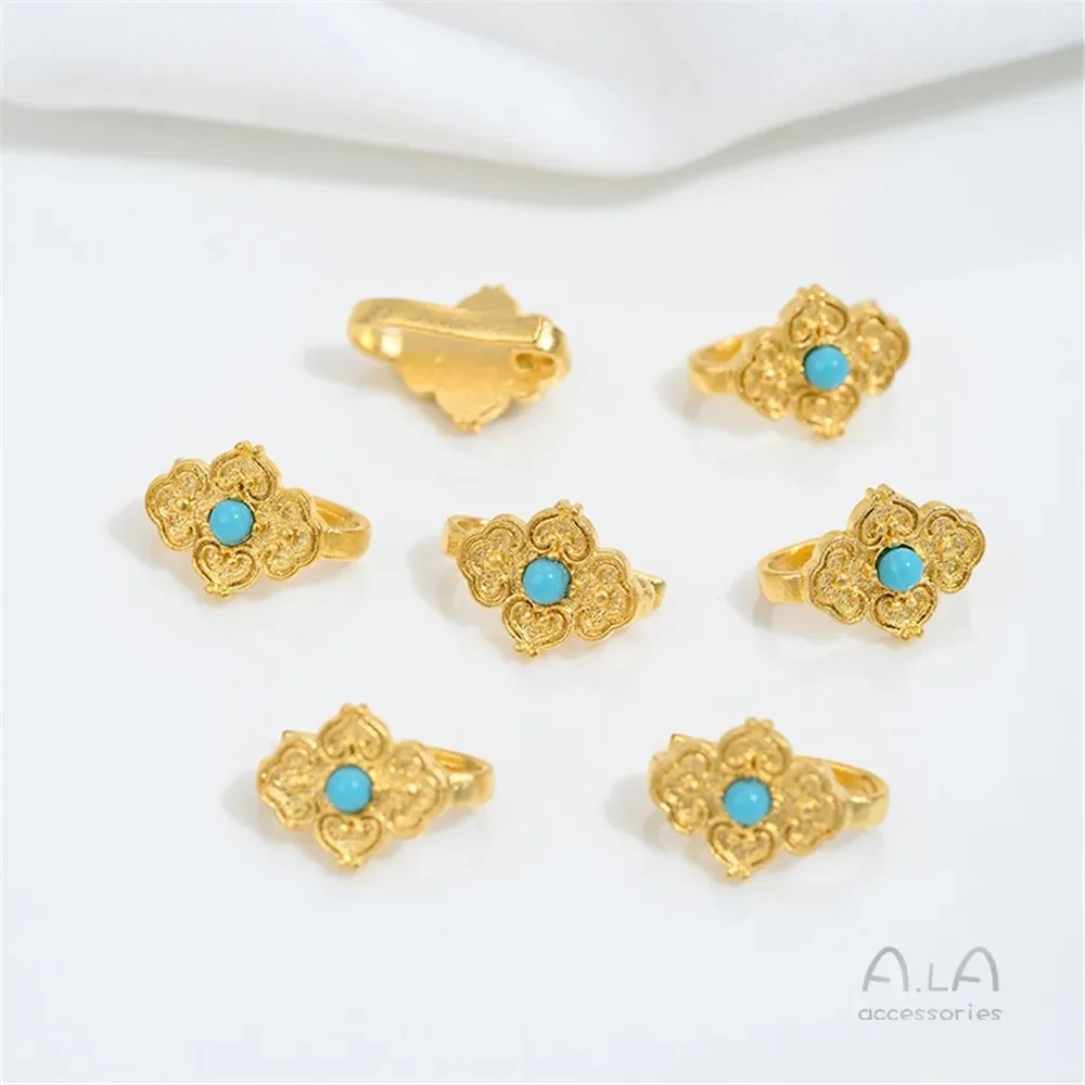 Vietnamese Sand Gold Accessories Inlaid with Pearls Flower Beads Ruyi Gourd Placket Bracelet Jewelry Closing Buckle