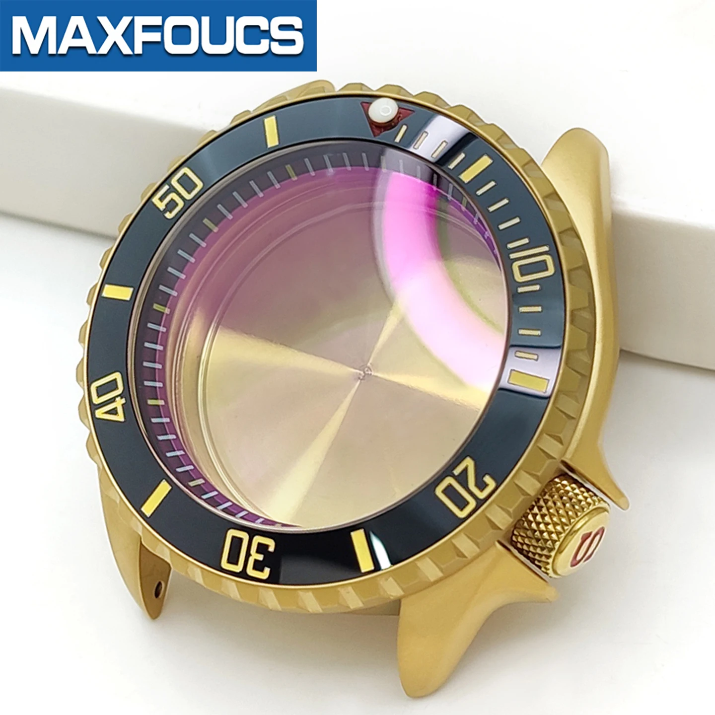 Mattes 3.8 SKX Gold-Uhrengehäuse mit Krone bei 4 Uhr, Edelstahl-Finish, MOD NH36 Lünetteneinsatz, Saphirglas, kundenspezifische Teile – Detail 18
