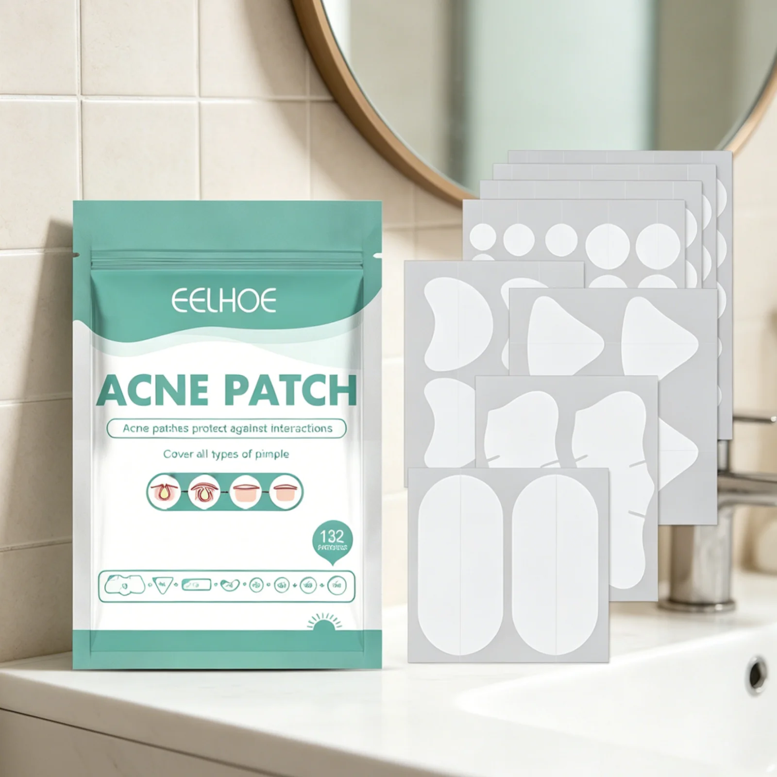 EELHOE Hydrocolloid Acne Patches Pimple Removal Smoothing Skin Repair Blemish Care Invisible Breathable Pimple Patch 132 Patches