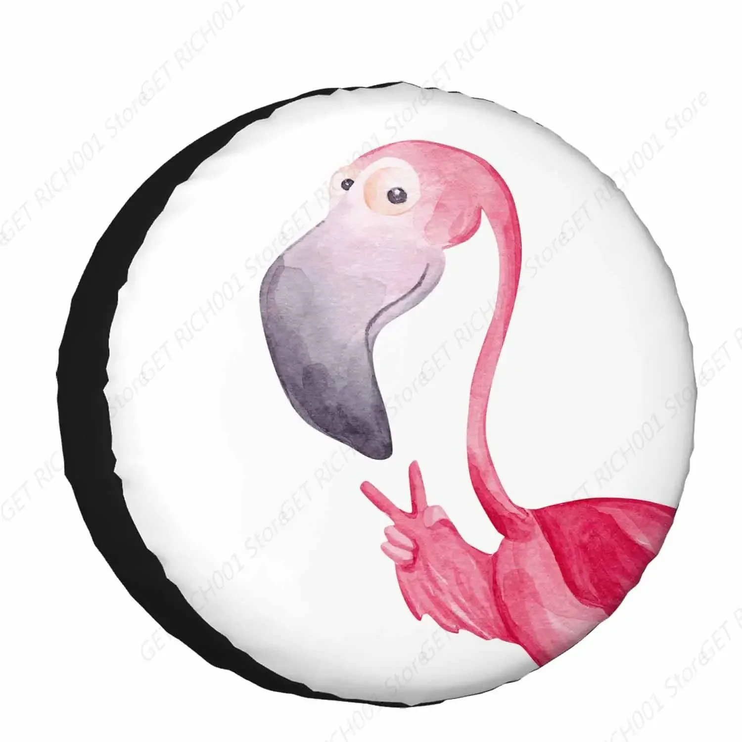 Pink Flamingo Spare Tire Cover Funny Cute Watercolor Animals Polyester Universal Wheel Tire Cover for Trailer Weatherproof