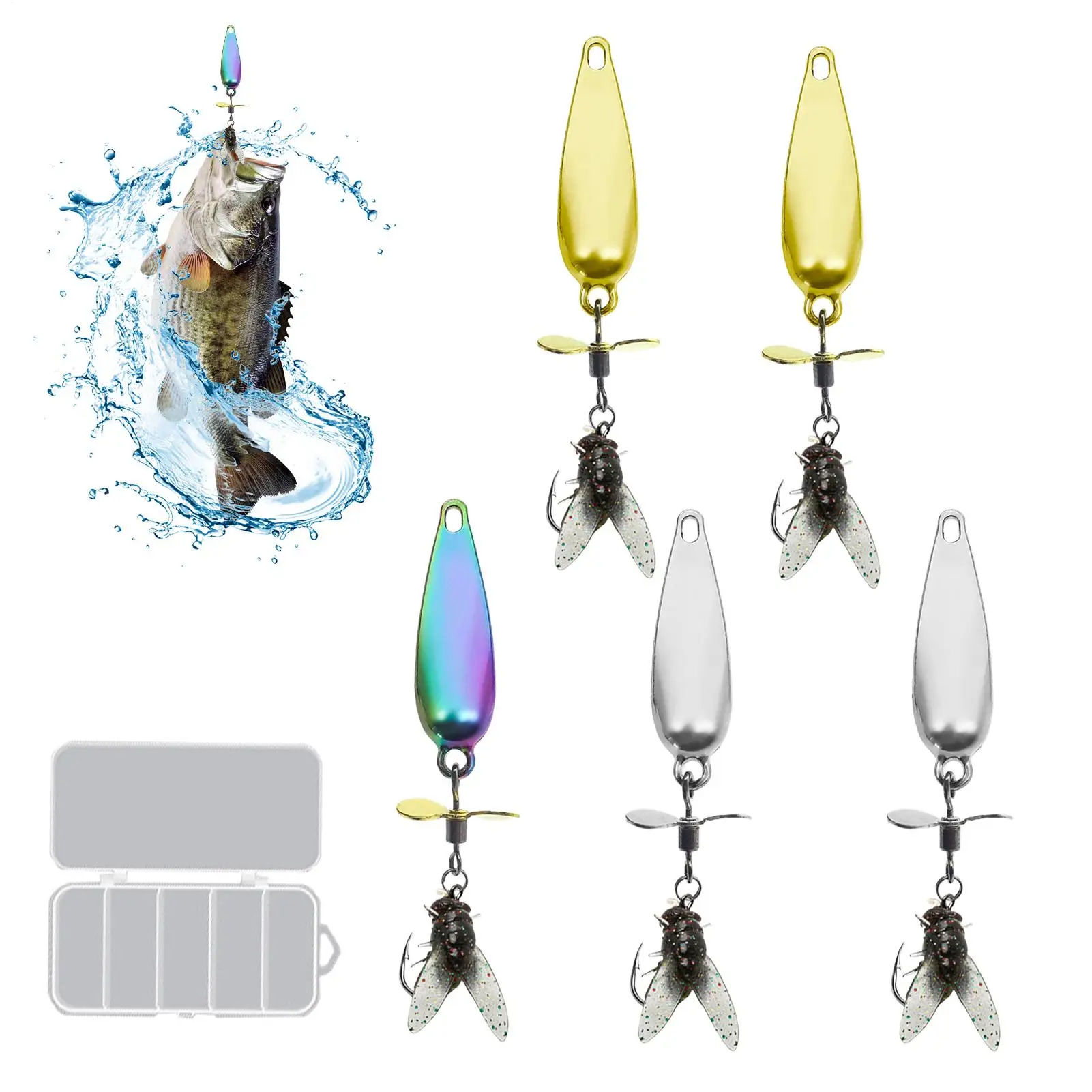 

Fishing Lures Metal Propeller Swim Bait 5 Pieces Realistic Vibration Fly Lures For Catfish Salmon Bass Trout Walleye Crappie