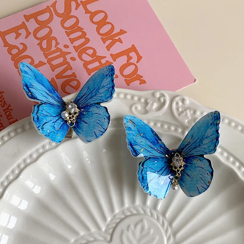 Blue Butterfly Hair Clip Multicolor Duckbill Rhinestone Clip Side Hairpin For Women Girls Sweet Bangs Ponytail Hairgrips